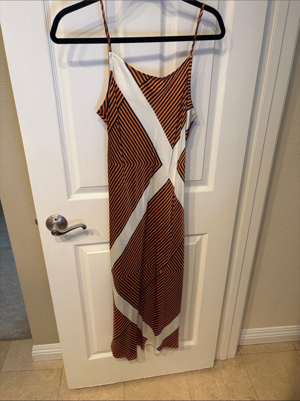 LOFT Orange and White Striped Midi Slip Dress